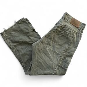 Schmidt Workwear Pants Green Moss Canvas Denim Carpenter Distressed 32 x 30
